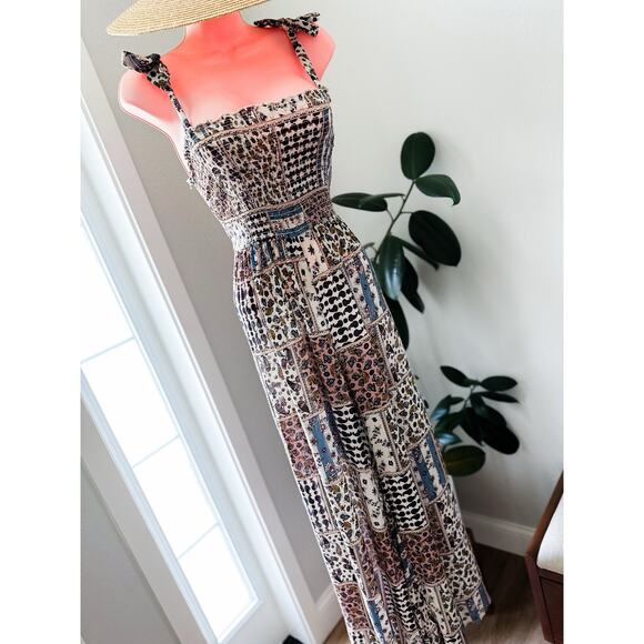 Cottagecore Patchwork of Wanderlust gauzy smocked boho free spirited romper - Picture 2 of 8